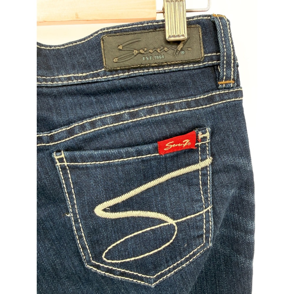 Seven7 Jeans Women 4P Blue Flare Mid Rise Contrast Stitch Stretch Denim - Picture 7 of 11